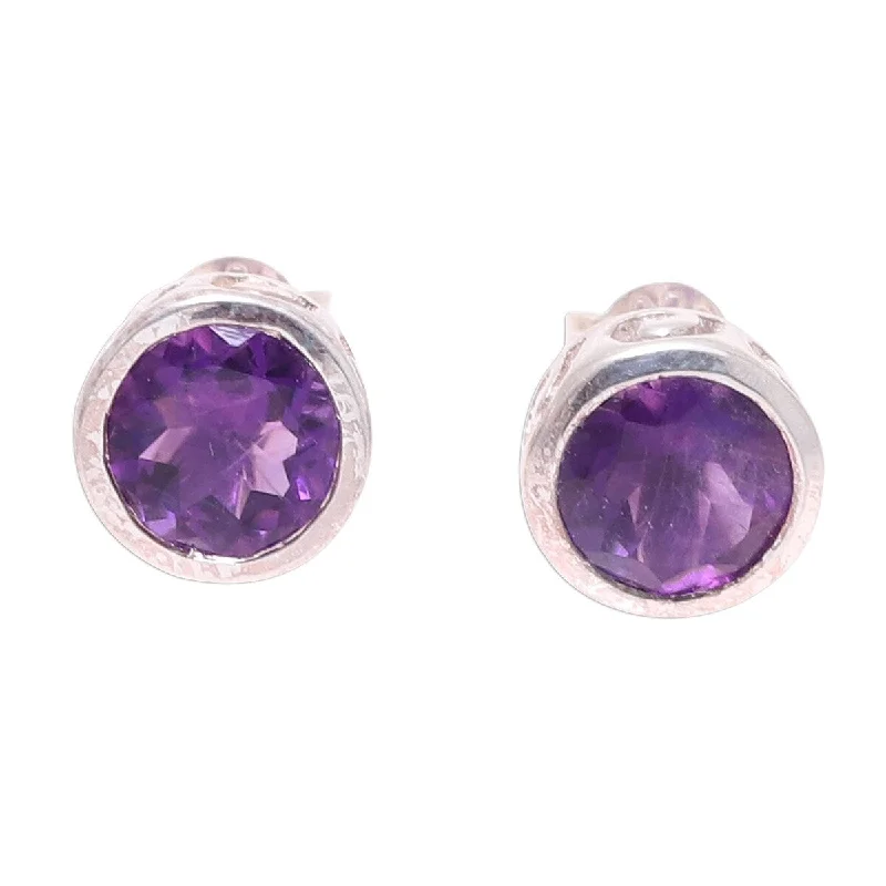 trendy chain earrings for women -NOVICA Spark of Life, Amethyst stud earrings - 0.2*0.3