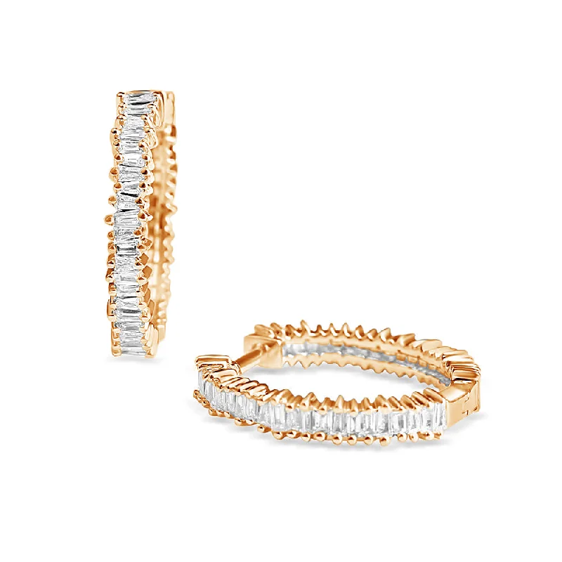 classic pearl earrings for formal events -CHARLOTTE BAGUETTE DIAMOND HOOPS