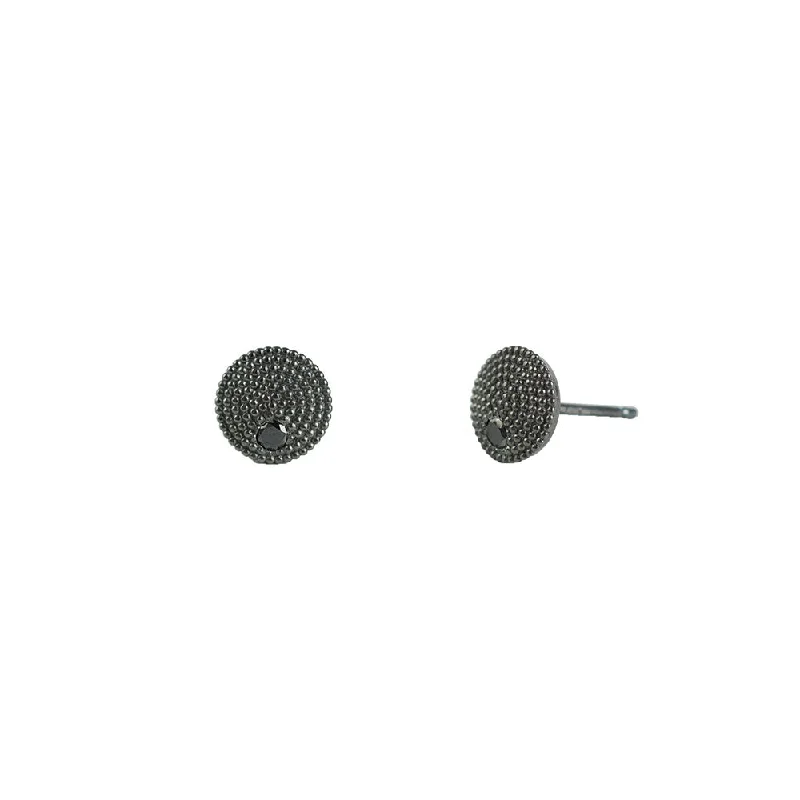 silver dangle earrings for women -Sterling Silver Black Rhodium ADIE Textured Disc Earrings