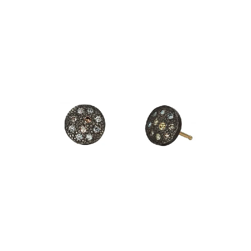 heart-shaped stud earrings -Sterling Silver Black Rhodium CARMELA Textured Disc Diamond Earrings