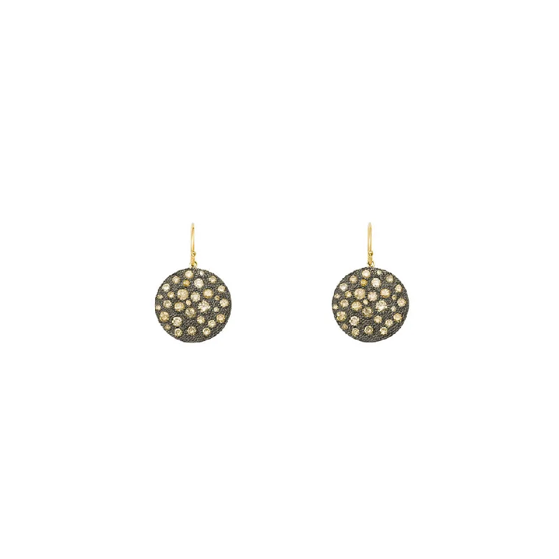 butterfly drop earrings for girls -Sterling Silver Black Rhodium CLOVE Disc Earring with Champagne Diamonds