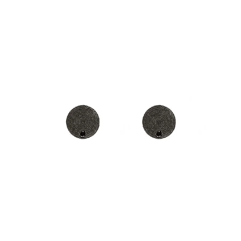 silver dangle earrings for parties -Sterling Silver Black Rhodium Textured Disc Cufflinks with Round Black Diamonds