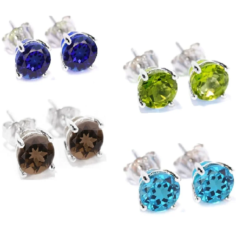 layered dangle earrings for women -Sterling Silver Choice of Gemstone Solitaire Stud Earring