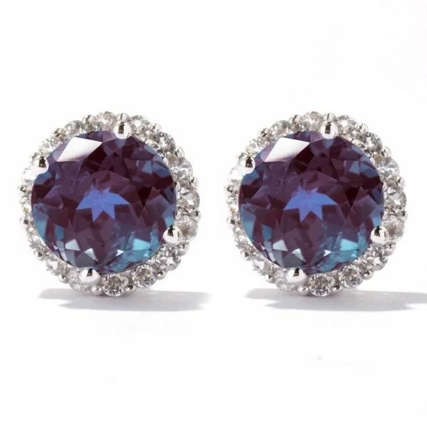 sapphire stud earrings for women -Sterling Silver Color Changing Alexandrite and White Topaz Stud Earring