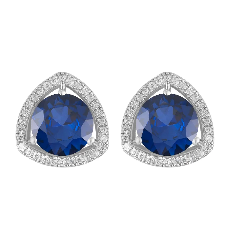 mismatched earrings for trendy style -Sterling Silver with Blue Sapphire and White Topaz Halo Stud Earring