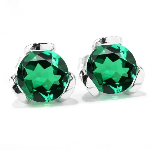 gold drop earrings for women -Sterling Silver with Emerald Stud Earring