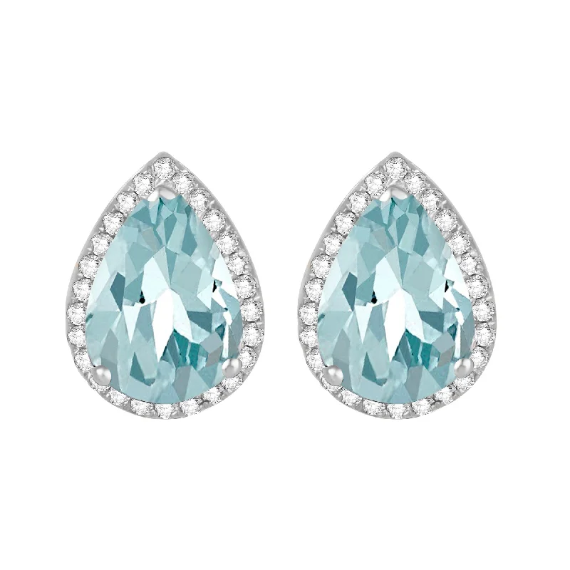 layered dangle earrings for women -Sterling Silver with Natural Aquamarine Stud Earring