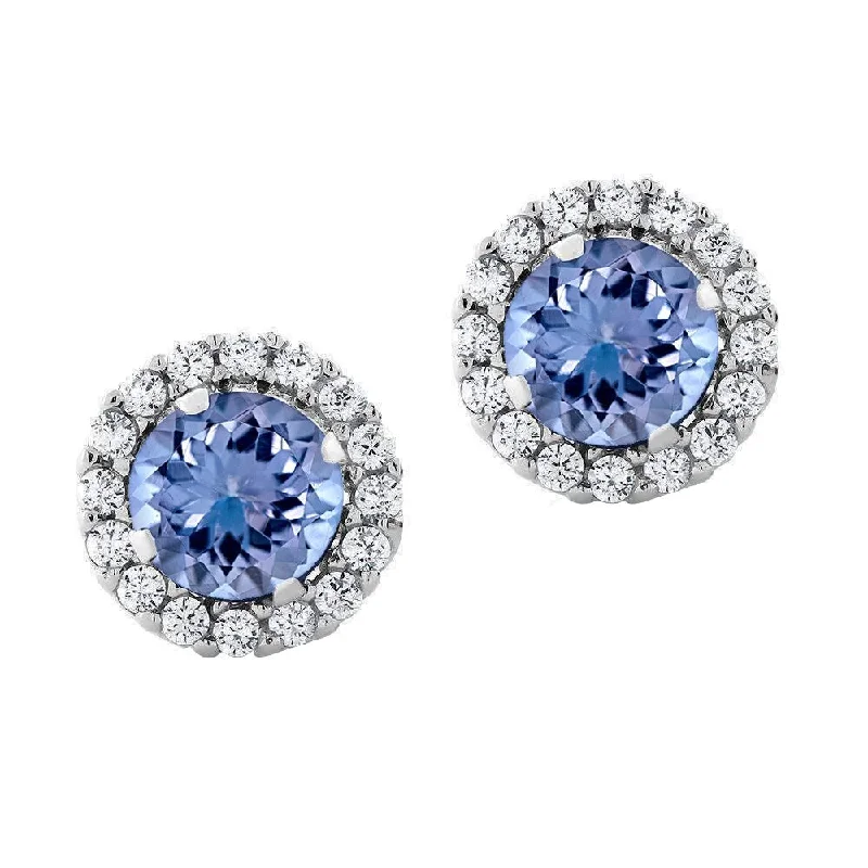 crystal cluster earrings for women -Sterling Silver with Natural Tanzanite and White Topaz Stud Earring