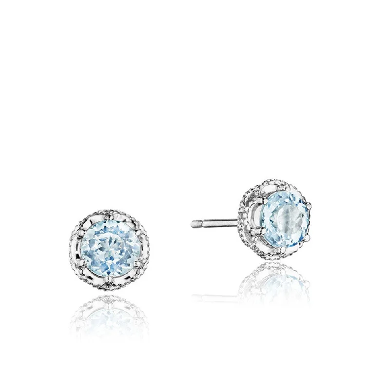 crescent moon earrings for women -Tacori Petite Crescent Crown Sky Blue Topaz Studs