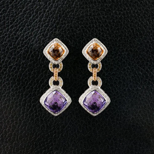 butterfly earrings for girls -Amethyst, Citrine & Diamond Dangle Earrings