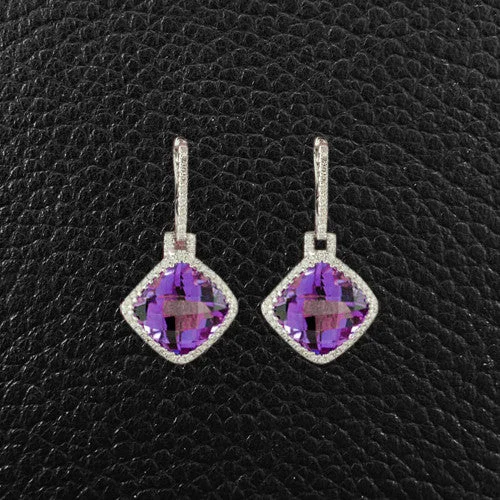 gold threader earrings for women -Amethyst & Diamond Dangle Earrings