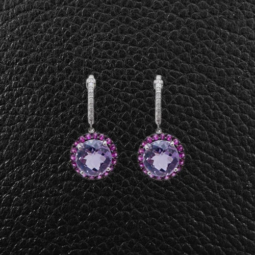 diamond drop earrings for women -Amethyst, Diamond & Pink Sapphire Earrings