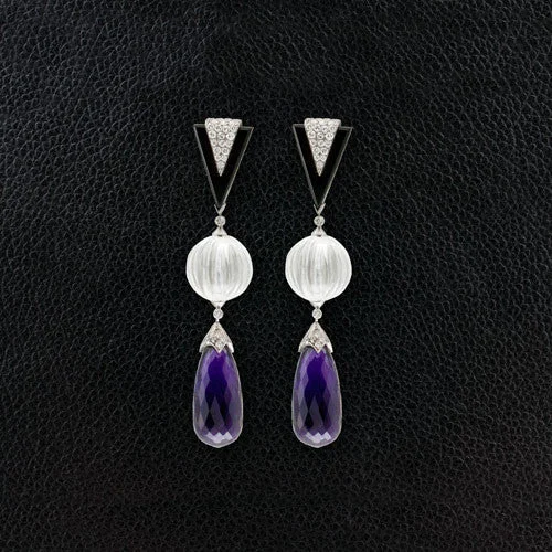 pearl drop earrings for bridesmaids -Amethyst, Onyx, Crystal & Diamond Earrings