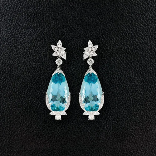 statement chandelier earrings for parties -Aquamarine & Diamond Dangle Earrings