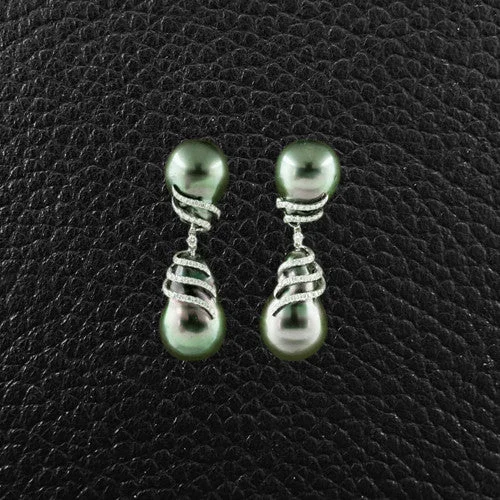 vintage-inspired earrings for women -Baroque Tahitian Pearl & Diamond Dangle Earrings