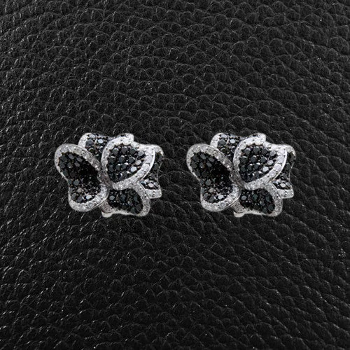 crescent moon earrings for women -Black & White Diamond Flower Earrings