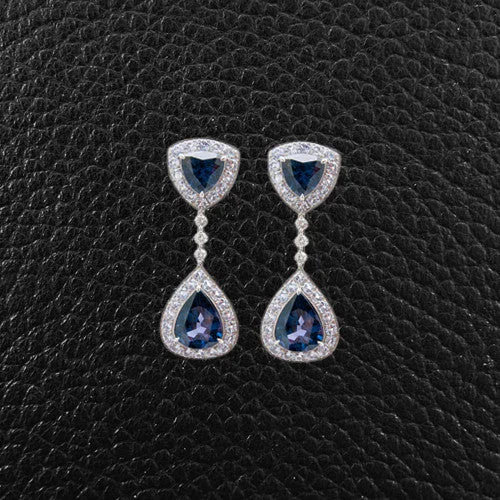 pearl hoop earrings for brides -Blue Spinel & Diamond Dangle Earrings