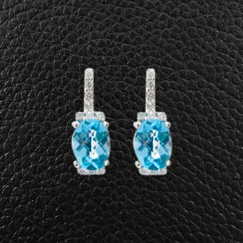 silver dangle earrings for parties -Blue Topaz & Diamond Earrings