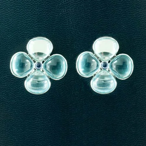 silver dangle earrings for parties -Blue Topaz & Iolite Flower Earrings