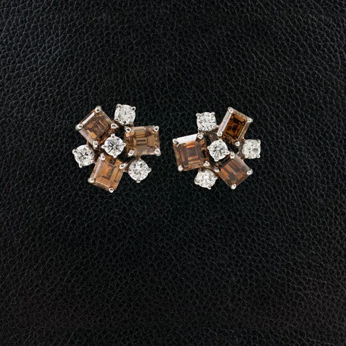 bohemian style earrings for women -Brown & White Diamond Earrings