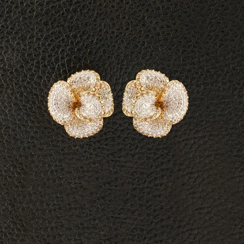 ruby drop earrings for women -Brown & White Diamond Flower Earrings