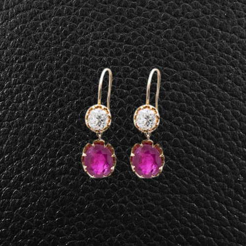 trendy chain earrings for women -Burma Ruby & Diamond Earrings