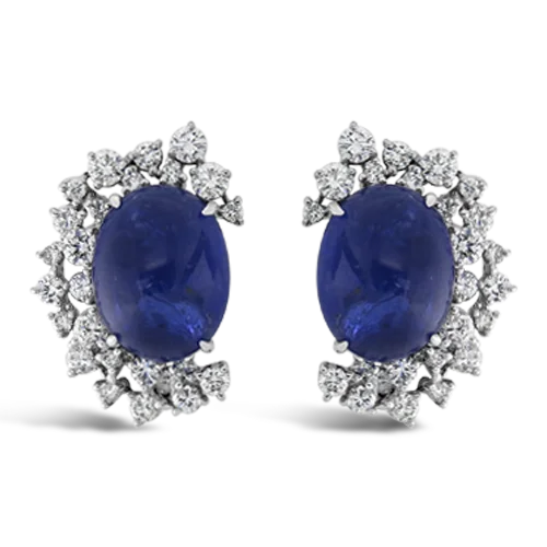 sapphire stud earrings for women -Cabochon Sapphire & Diamond Earrings