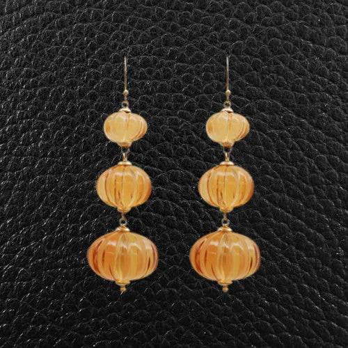 personalized initial earrings for women -Carved Citrine Dangle Earrings