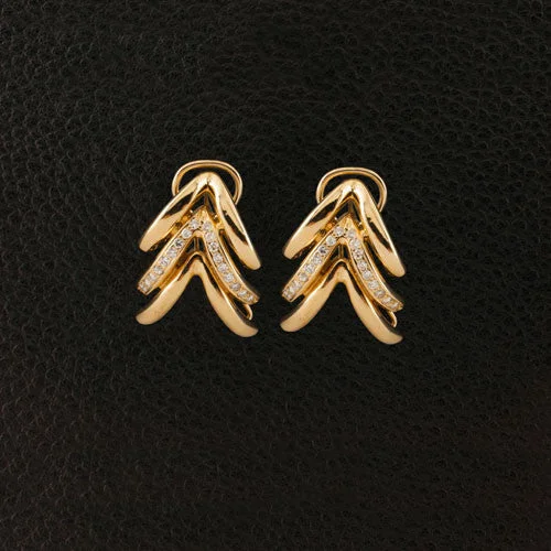 bold geometric earrings for women -Chevron Style Diamond Estate Earrings