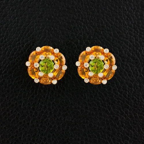 silver dangle earrings for women -Citrine, Peridot & Diamond Earrings