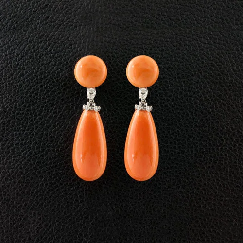 minimalist gold earrings for daily wear -Coral & Diamond Dangle Earrings