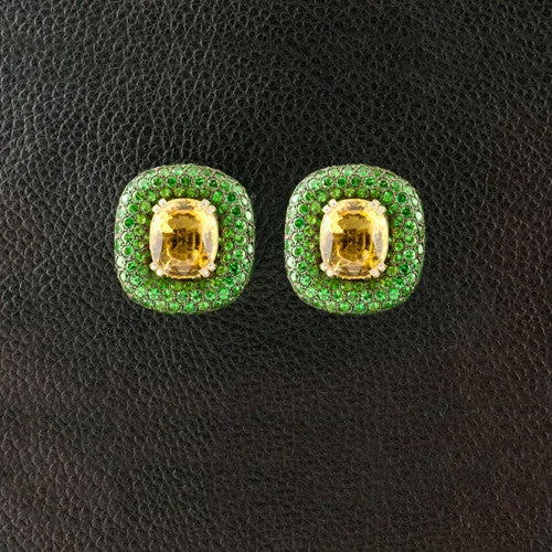 sapphire stud earrings for women -Danburite, Diamond and Tsavorite Earrings