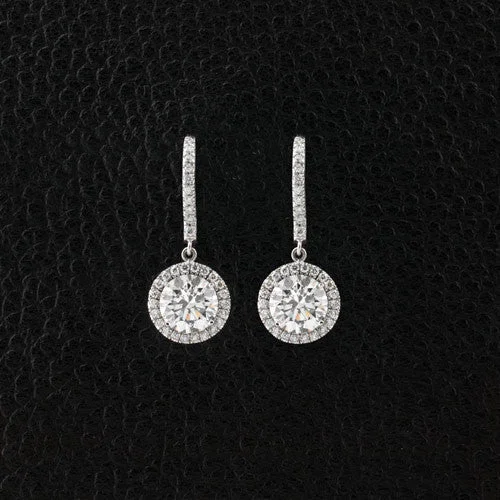 tassel earrings for women -Diamond Dangle Earrings with Halo