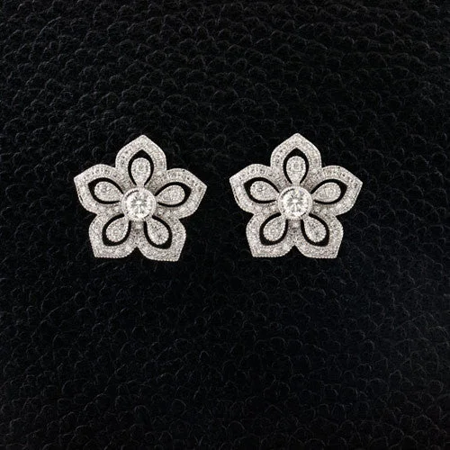 classic gold stud earrings -Diamond Flower Earrings