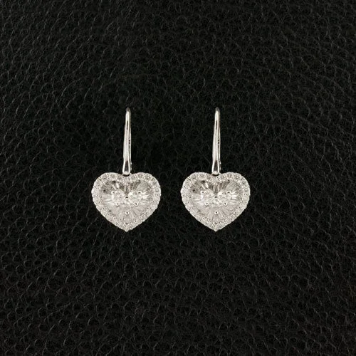 geometric earrings for women -Diamond Heart shaped Dangle Earrings