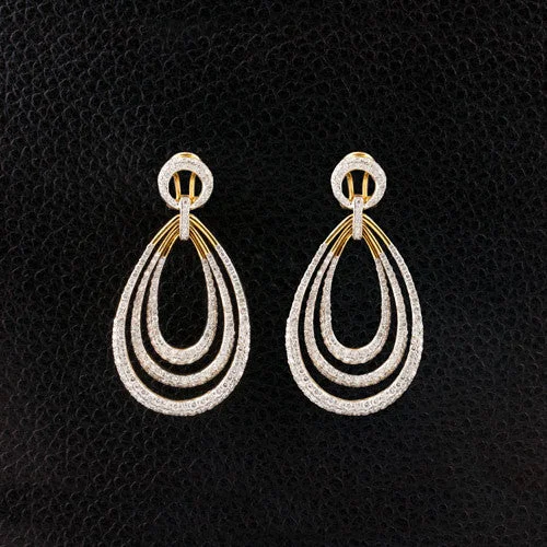 teardrop earrings for women -Diamond Triple Teardrop Earrings