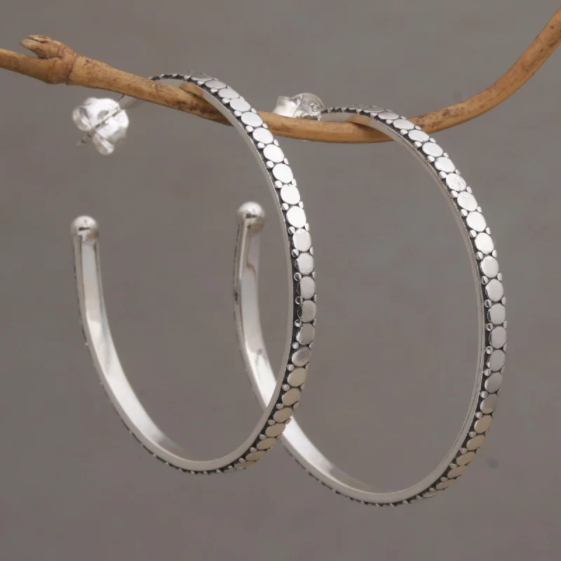 bold statement earrings for women -Dotted Line Sleek Half-Hoop Post Earrings in Sterling Silver