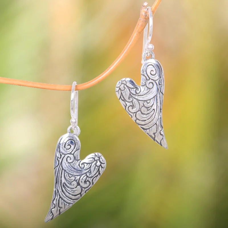 rose gold earrings for women -Dove Wings Silver Dangle Earrings