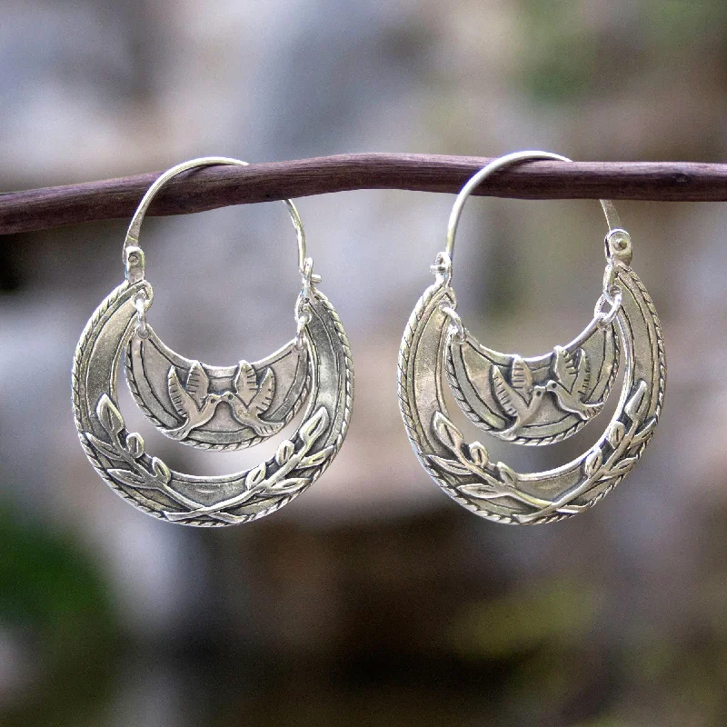 pearl earrings for brides -Doves of Peace Handcrafted Sterling Silver Earrings