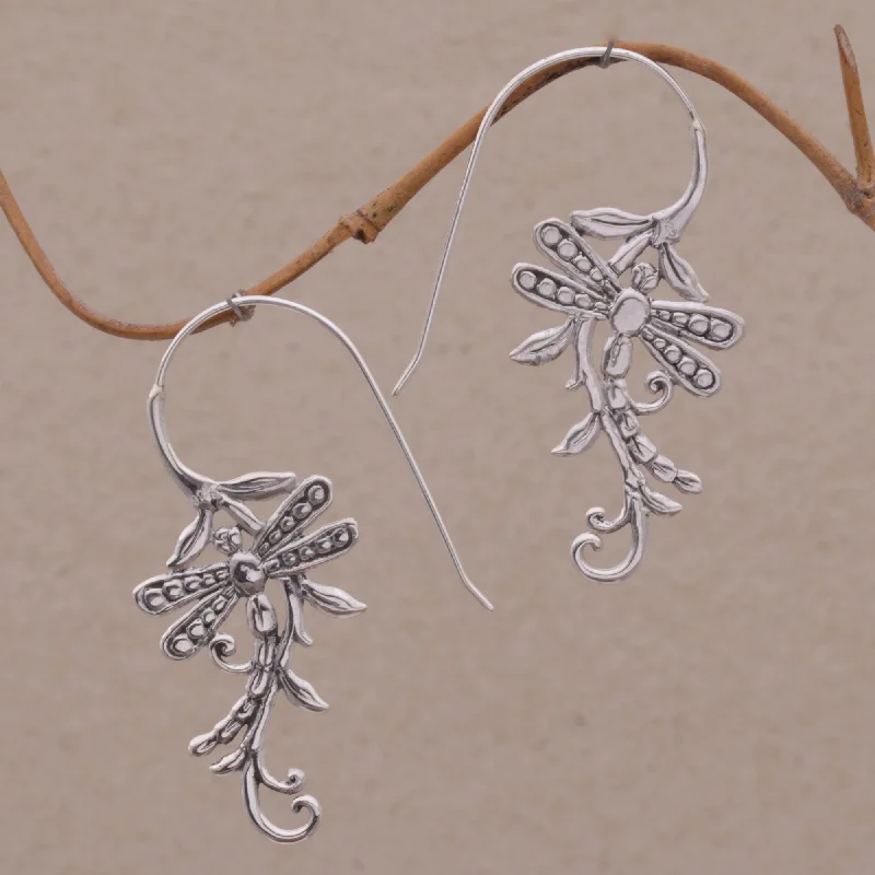 floral design earrings for women -Dragonfly Allure Sterling Drop Earrings