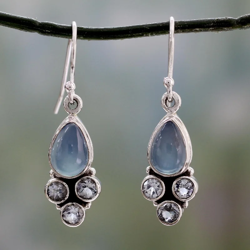 pearl earrings for brides -Dream Meadow Fair Trade Chalcedony and Blue Topaz Silver Dangle Earrings