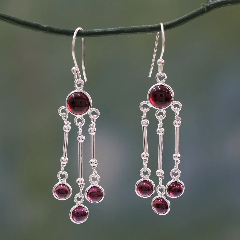 delicate hoop earrings for women -Dreamer Garnet & Silver Chandelier Earrings