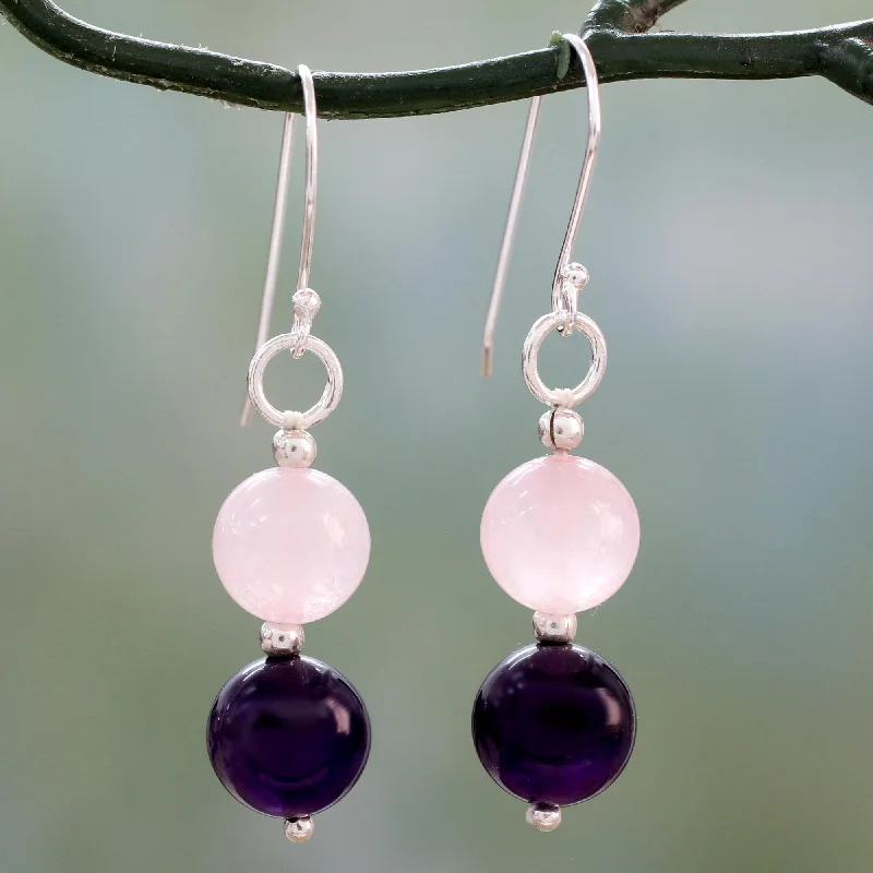 tassel earrings for women -Dreamy Affair Hand Crafted Amethyst and Rose Quartz Dangle Earrings