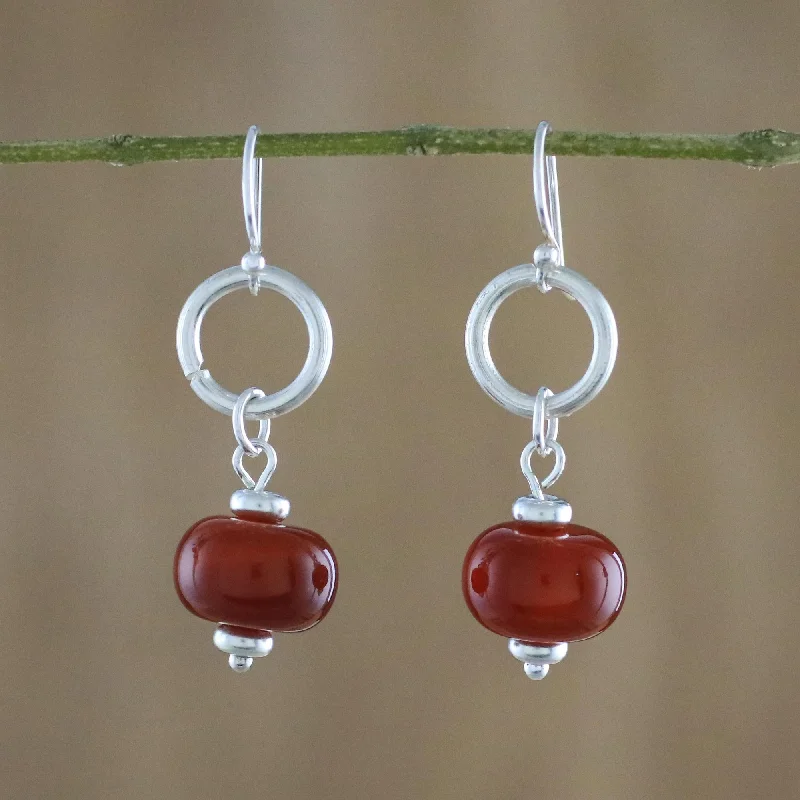 dainty stud earrings for everyday wear -Dreamy Night Carnelian and Sterling Silver Dangle Earrings form Thailand