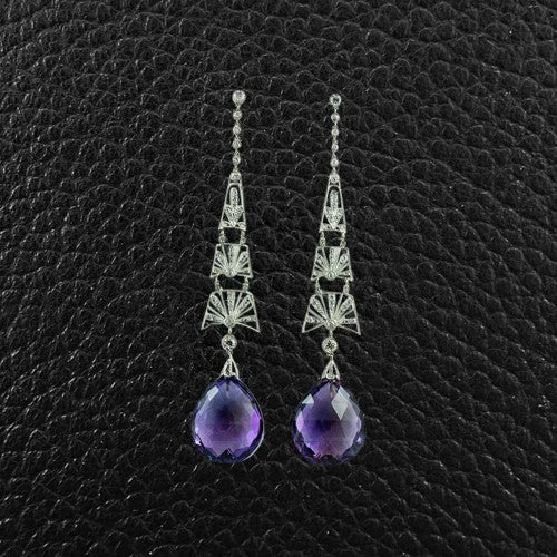 delicate flower earrings for women -Drop Amethyst & Diamond Earrings