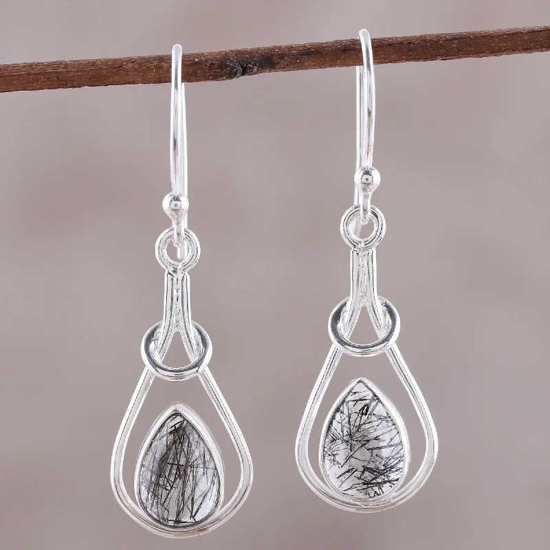 ruby drop earrings for women -Droplet Flair Drop-Shaped Rutilated Quartz Dangle Earrings from India