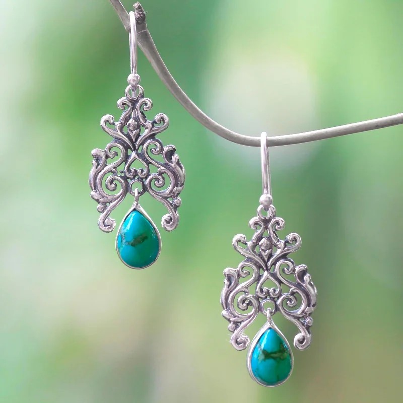 emerald earrings for women -Droplet Forest Openwork Motif Magnesite Dangle Earrings Crafted in Bali