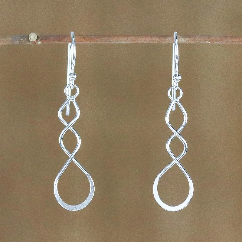 celestial moon earrings for women -Droplet Twist Sterling Silver Twisting Dangle Earrings from Thailand