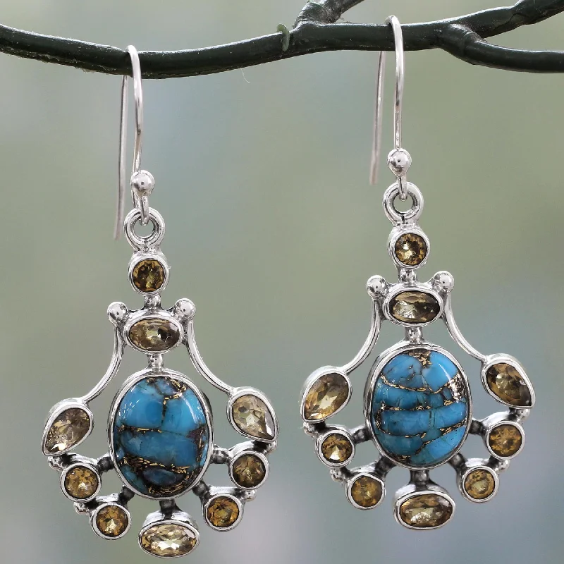 mismatched earrings for trendy style -Droplets of Sunshine Sterling Silver Citrine Earrings with Composite Turquoise