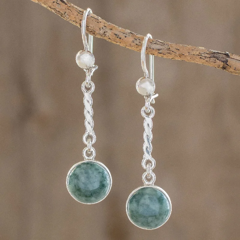 handmade tassel earrings for women -Drops of Hope Sterling Silver Green Jade Dangle Earrings from Guatemala